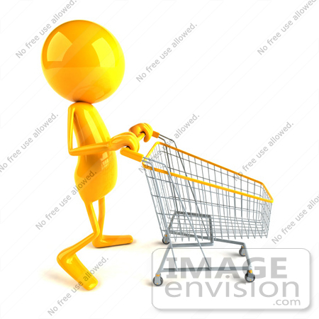 #43969 Royalty-Free (RF) Illustration of a 3d Orange Man Mascot Pushing A Shopping Cart - Version 2 by Julos
