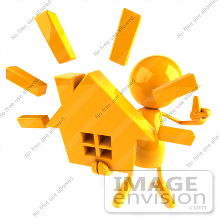 #43970 Royalty-Free (RF) Illustration of a 3d Orange Man Mascot Holding A House - Version 3 by Julos