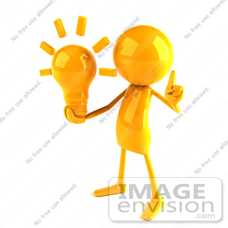 #43971 Royalty-Free (RF) Illustration of a 3d Orange Man Mascot Holding A Light Bulb - Version 2 by Julos
