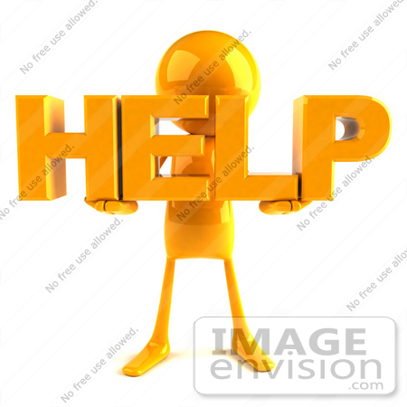 #43978 Royalty-Free (RF) Illustration of a 3d Orange Man Mascot Holding HELP - Version 1 by Julos