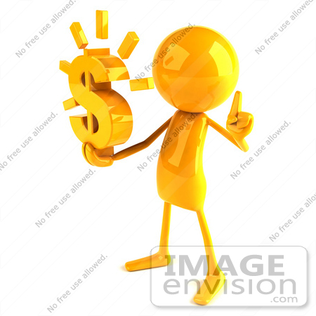 #43980 Royalty-Free (RF) Illustration of a 3d Orange Man Mascot Holding A Dollar Symbol - Version 2 by Julos