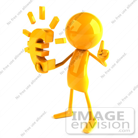#43983 Royalty-Free (RF) Illustration of a 3d Orange Man Mascot Holding A Euro Symbol - Version 2 by Julos