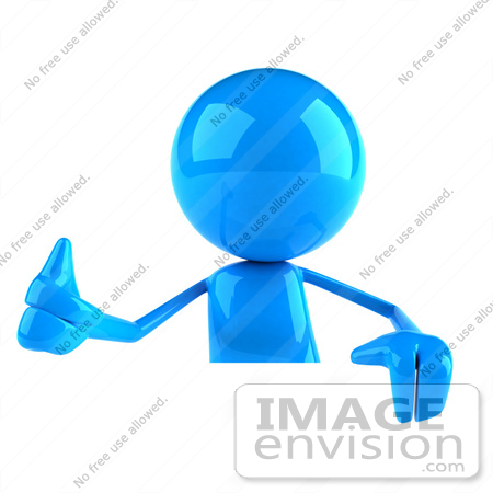 #43992 Royalty-Free (RF) Illustration of a 3d Blue Man Mascot Giving The Thumbs Up And Standing Behind A Blank Sign by Julos