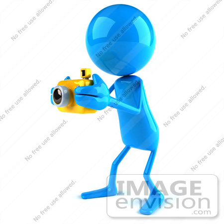 #43993 Royalty-Free (RF) Illustration of a 3d Blue Man Mascot Taking Pictures With A Camera - Version 3 by Julos
