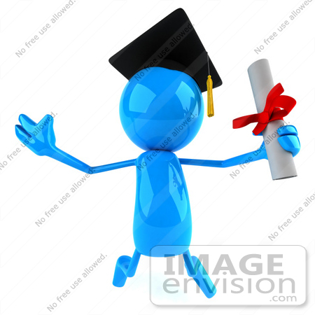 #43995 Royalty-Free (RF) Illustration of a 3d Blue Man Mascot Graduate Holding His Diploma - Version 1 by Julos