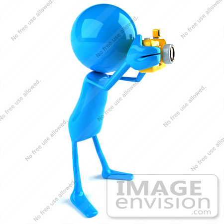 #44000 Royalty-Free (RF) Illustration of a 3d Blue Man Mascot Taking Pictures With A Camera - Version 4 by Julos