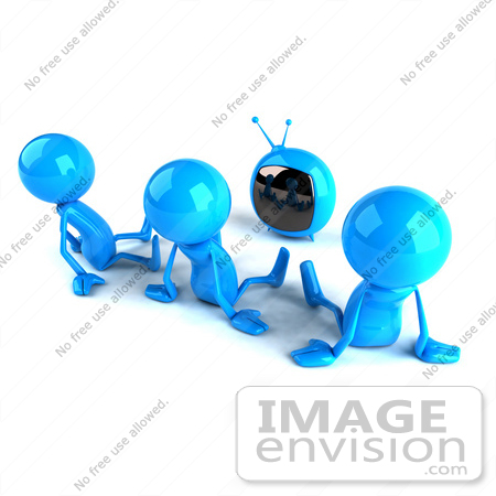 #44001 Royalty-Free (RF) Illustration of 3d Blue Man Characters Watching Television - Version 2 by Julos