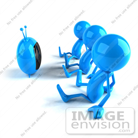 #44003 Royalty-Free (RF) Illustration of 3d Blue Man Characters Watching Television - Version 1 by Julos