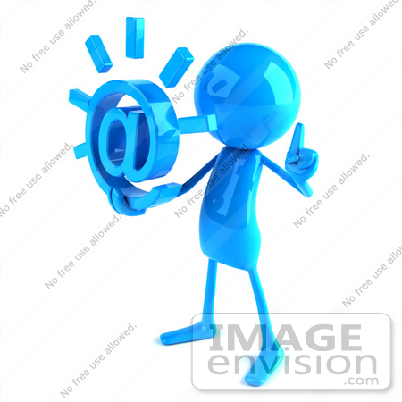 #44004 Royalty-Free (RF) Illustration of a 3d Blue Man Mascot Holding An At Symbol - Version 2 by Julos