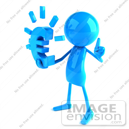 #44005 Royalty-Free (RF) Illustration of a 3d Blue Man Mascot Holding A Euro Symbol - Version 2 by Julos