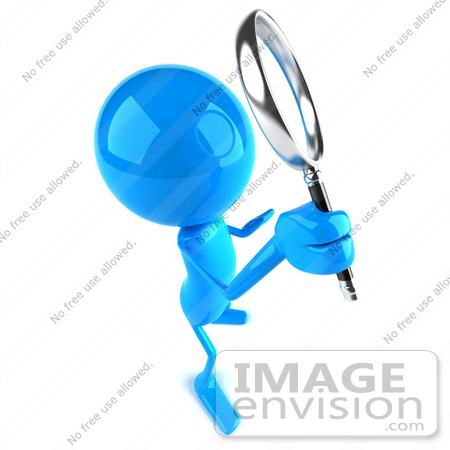 #44008 Royalty-Free (RF) Illustration of a 3d Blue Man Mascot Using A Magnifying Glass - Version 5 by Julos