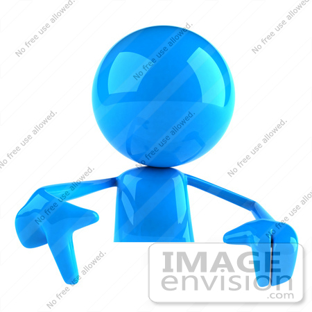 #44018 Royalty-Free (RF) Illustration of a 3d Blue Man Mascot Pointing Down And Standing Behind A Blank Sign by Julos