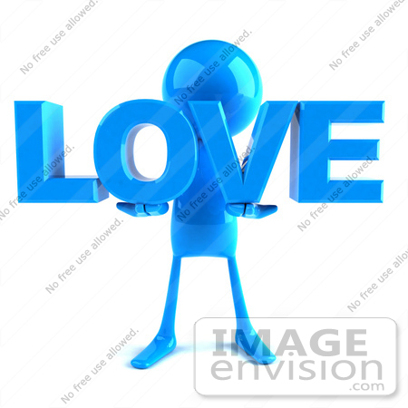 #44020 Royalty-Free (RF) Illustration of a 3d Blue Man Mascot Holding LOVE - Version 1 by Julos