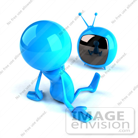 #44022 Royalty-Free (RF) Illustration of a 3d Blue Man Mascot Watching Television - Version 2 by Julos