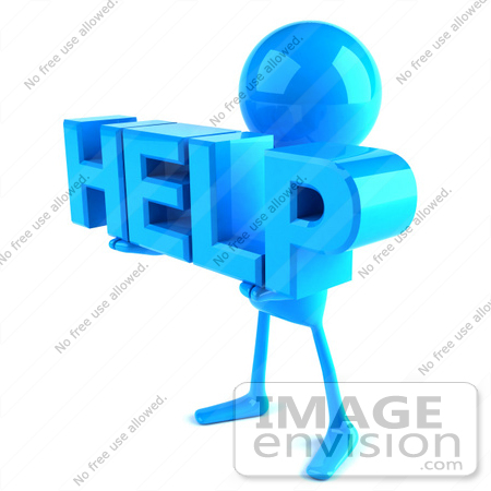 #44023 Royalty-Free (RF) Illustration of a 3d Blue Man Mascot Holding HELP - Version 2 by Julos