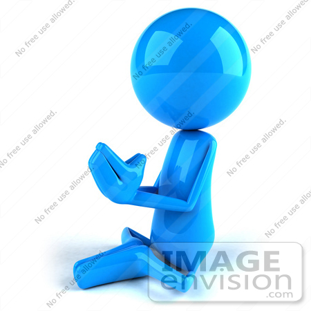 #44024 Royalty-Free (RF) Illustration of a 3d Blue Man Mascot Meditating - Version 2 by Julos