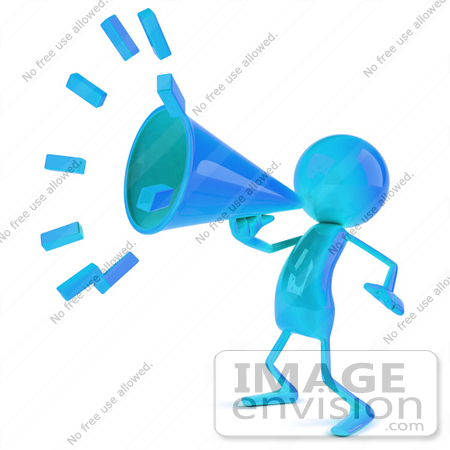 #44027 Royalty-Free (RF) Illustration of a 3d Blue Man Mascot Using A Megaphone - Version 1 by Julos