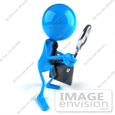 #44028 Royalty-Free (RF) Illustration of a 3d Blue Man Mascot Using A Magnifying Glass - Version 1 by Julos