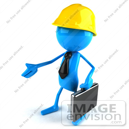 #44031 Royalty-Free (RF) Illustration of a 3d Blue Man Mascot Contractor Reaching Out To Shake Hands - Version 2 by Julos