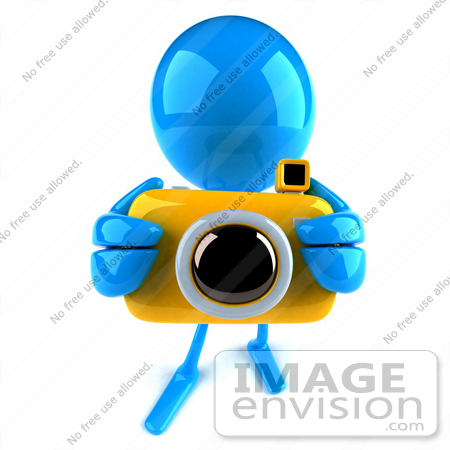 #44032 Royalty-Free (RF) Illustration of a 3d Blue Man Mascot Taking Pictures With A Camera - Version 5 by Julos