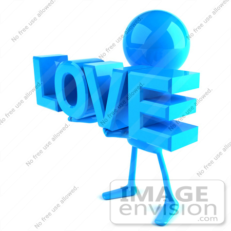 #44034 Royalty-Free (RF) Illustration of a 3d Blue Man Mascot Holding LOVE - Version 2 by Julos