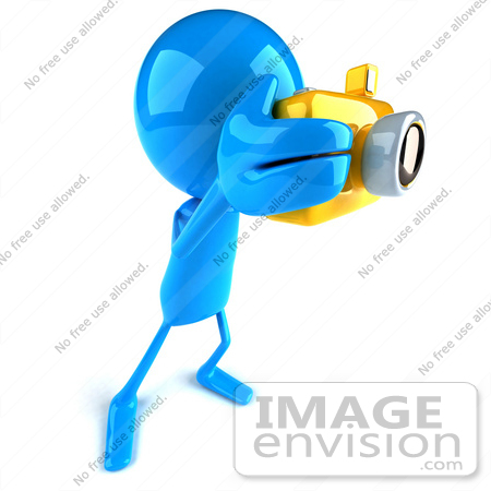 #44035 Royalty-Free (RF) Illustration of a 3d Blue Man Mascot Taking Pictures With A Camera - Version 1 by Julos