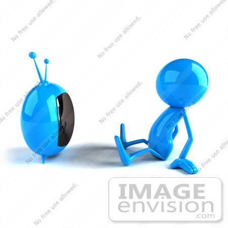 #44036 Royalty-Free (RF) Illustration of a 3d Blue Man Mascot Watching Television - Version 1 by Julos