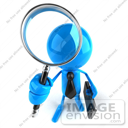 #44037 Royalty-Free (RF) Illustration of a 3d Blue Man Mascot Using A Magnifying Glass - Version 2 by Julos