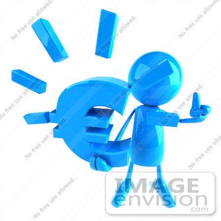 #44038 Royalty-Free (RF) Illustration of a 3d Blue Man Mascot Holding A Euro Symbol - Version 3 by Julos