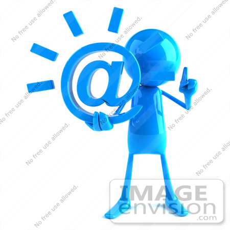 #44039 Royalty-Free (RF) Illustration of a 3d Blue Man Mascot Holding An At Symbol - Version 1 by Julos
