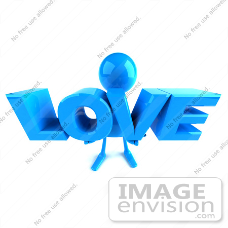 #44040 Royalty-Free (RF) Illustration of a 3d Blue Man Mascot Holding LOVE - Version 3 by Julos