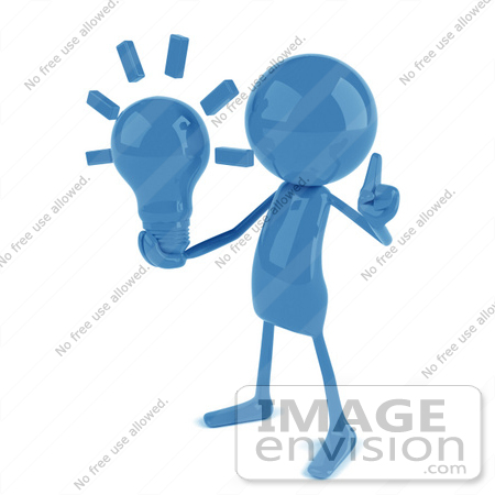 #44041 Royalty-Free (RF) Illustration of a 3d Blue Man Character Holding A Light Bulb by Julos