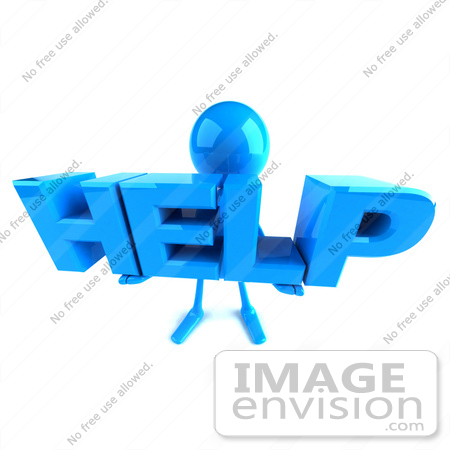 #44043 Royalty-Free (RF) Illustration of a 3d Blue Man Mascot Holding HELP - Version 3 by Julos