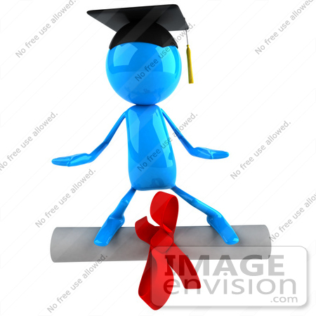 #44050 Royalty-Free (RF) Illustration of a 3d Blue Man Mascot Standing On A Diploma by Julos