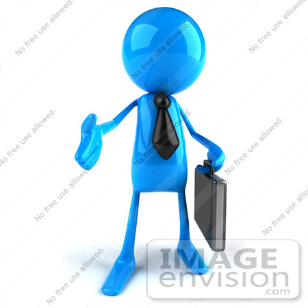 #44051 Royalty-Free (RF) Illustration of a 3d Blue Man Mascot Carrying A Briefcase And Reaching Out To Shake Hands - Version 1 by Julos