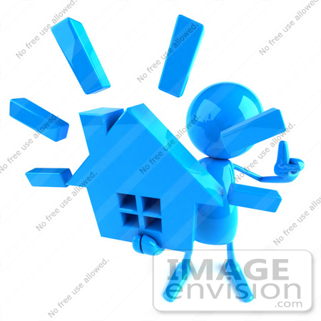 #44056 Royalty-Free (RF) Illustration of a 3d Blue Man Mascot Holding A House - Version 3 by Julos