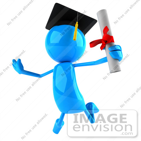 #44059 Royalty-Free (RF) Illustration of a 3d Blue Man Mascot Graduate Holding His Diploma - Version 3 by Julos