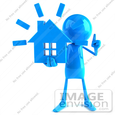 #44060 Royalty-Free (RF) Illustration of a 3d Blue Man Mascot Holding A House - Version 1 by Julos