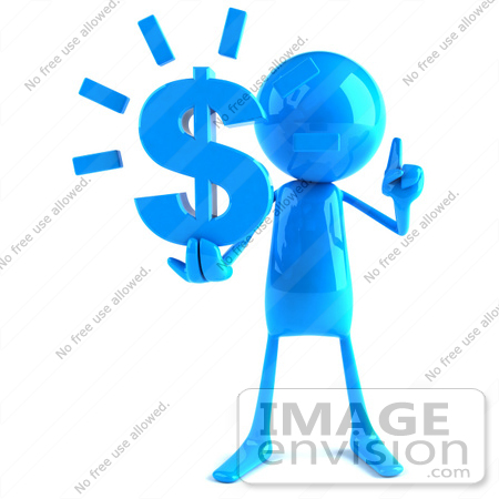 #44061 Royalty-Free (RF) Illustration of a 3d Blue Man Mascot Holding A Dollar Symbol - Version 1 by Julos