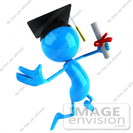 #44062 Royalty-Free (RF) Illustration of a 3d Blue Man Mascot Graduate Holding His Diploma - Version 2 by Julos