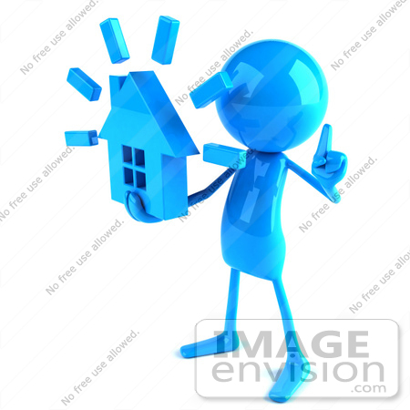#44063 Royalty-Free (RF) Illustration of a 3d Blue Man Mascot Holding A House - Version 2 by Julos