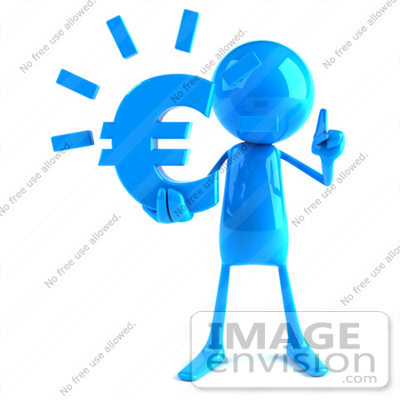 #44064 Royalty-Free (RF) Illustration of a 3d Blue Man Mascot Holding A Euro Symbol - Version 1 by Julos