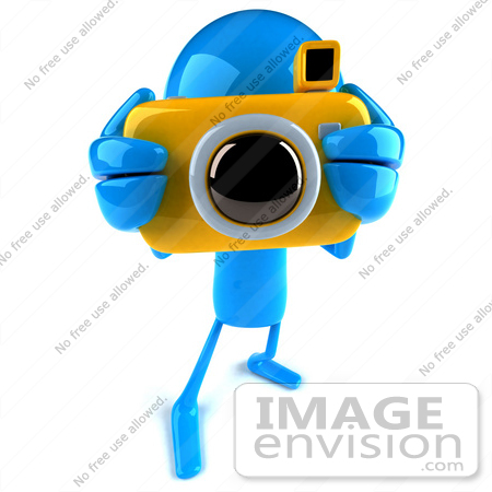 #44066 Royalty-Free (RF) Illustration of a 3d Blue Man Mascot Taking Pictures With A Camera - Version 2 by Julos