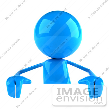 #44067 Royalty-Free (RF) Illustration of a 3d Blue Man Mascot Standing Behind A Blank Sign by Julos