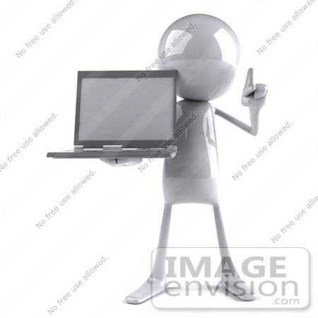 #44071 Royalty-Free (RF) Illustration of a 3d White Man Mascot Holding A Laptop - Version 1 by Julos