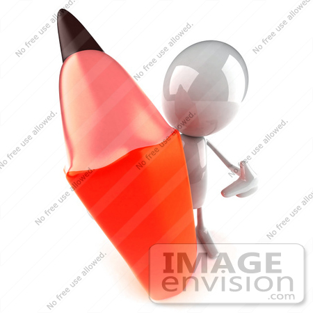 #44073 Royalty-Free (RF) Illustration of a 3d White Man Mascot Holding A Large Pencil - Version 4 by Julos