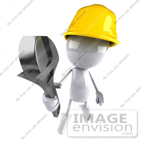 #44106 Royalty-Free (RF) Illustration of a 3d White Man Mascot Construction Worker Holding A Wrench - Version 3 by Julos