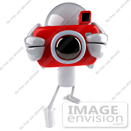 #44112 Royalty-Free (RF) Illustration of a 3d White Man Mascot Taking Pictures With A Camera - Version 1 by Julos