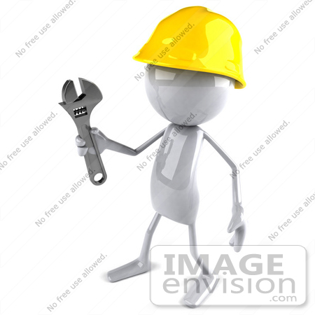 #44116 Royalty-Free (RF) Illustration of a 3d White Man Mascot Construction Worker Holding A Wrench - Version 2 by Julos