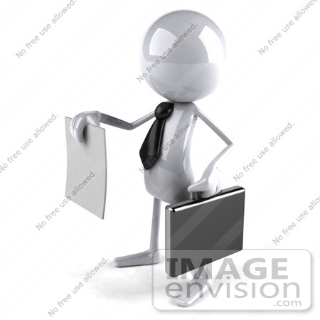 #44118 Royalty-Free (RF) Illustration of a 3d White Man Mascot Holding A Contract - Version 2 by Julos